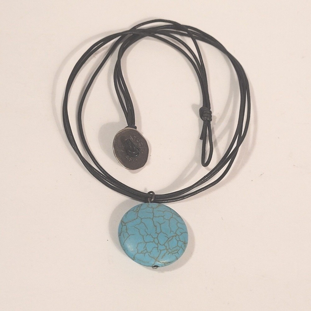 Athens Protasis Turquoise Blue Howlite Pendant Necklace Leather Double Cord 20"